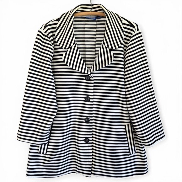 Vintage Pendleton Womens XL Striped Swing Jacket Blazer Navy/White Pleated Back - Picture 2 of 14